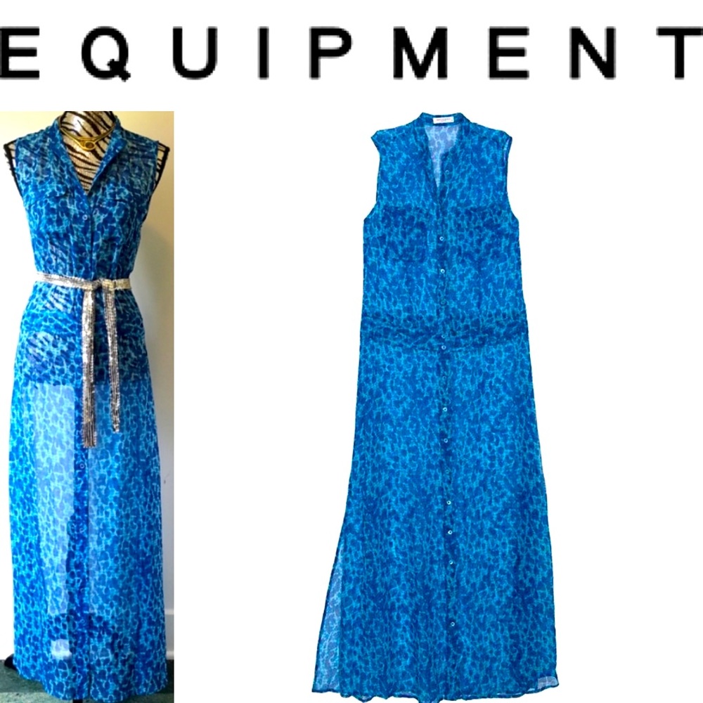 💙EQUIPMENT BRETT ACID LEOPARD SILK MAXI DUSTER  BUTTON UP DRESS👗😍